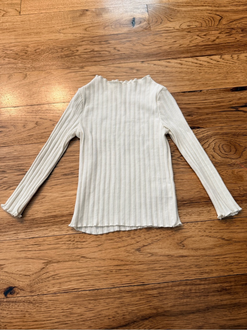 Rylee + Cru Cream Ribbed Long Sleeve Tee with Lettuce Trim